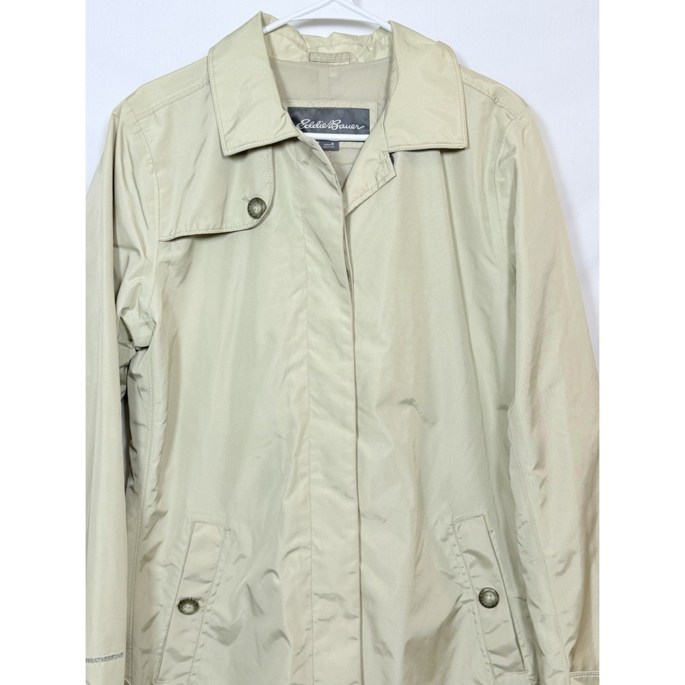 Eddie Bauer WeatherEdge Trench Coat Womens Medium Beige Rain Jacket Minimalist - Picture 3 of 16